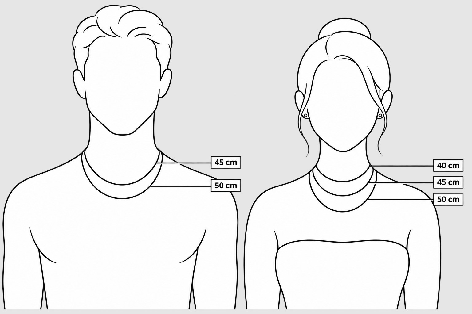 Guide des tailles colliers — 40, 45 et 50 cm